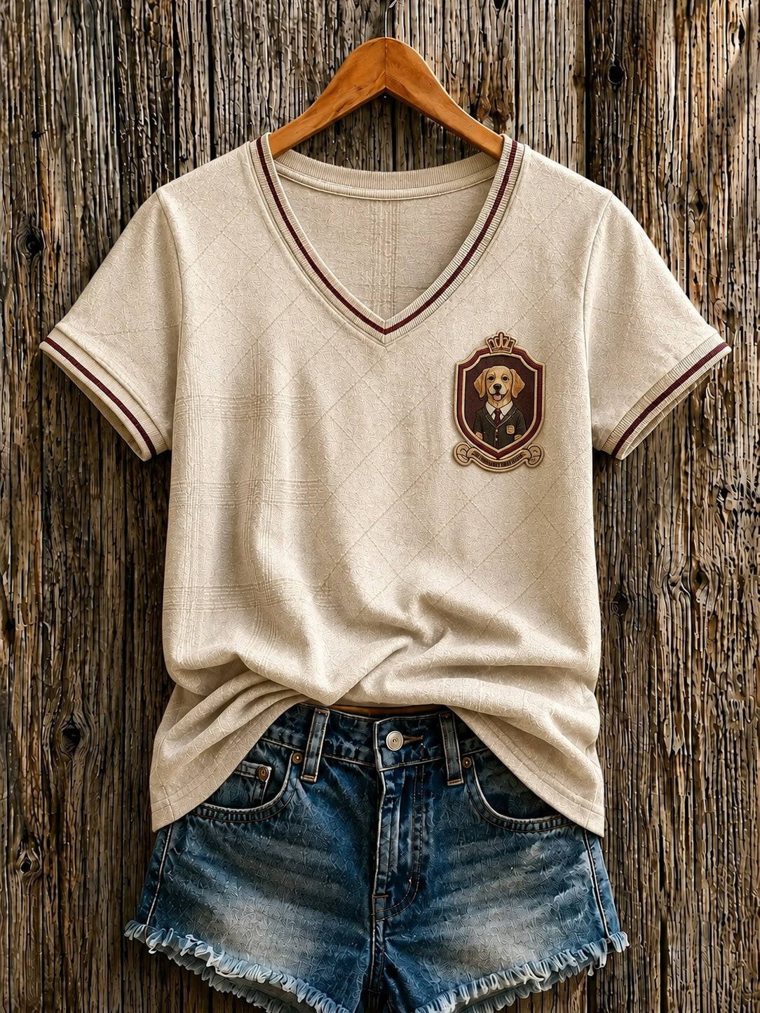 Golden Retriever Merch Crest Shield V-Neck T-Shirt Classic Apparel Gift For Wife - GWH