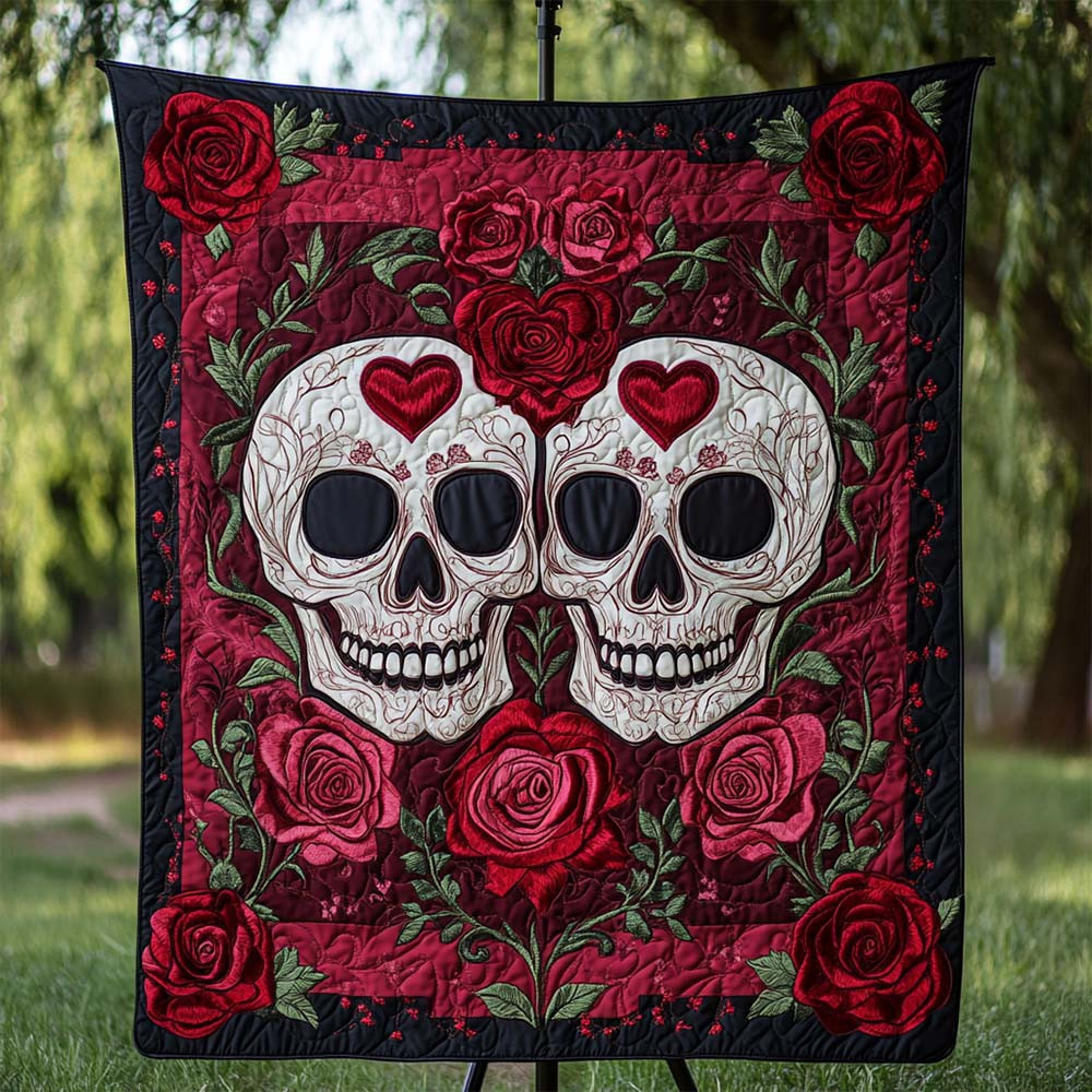 Gothic Romance Quilted Blanket Floral Day Of The Dead Bedroom Decor Gift For Couple - GWH