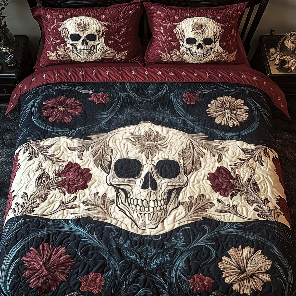 Gothic Skull Quilted Bedding Set Day Of The Dead Home Decoration Halloween Gifts - GWH