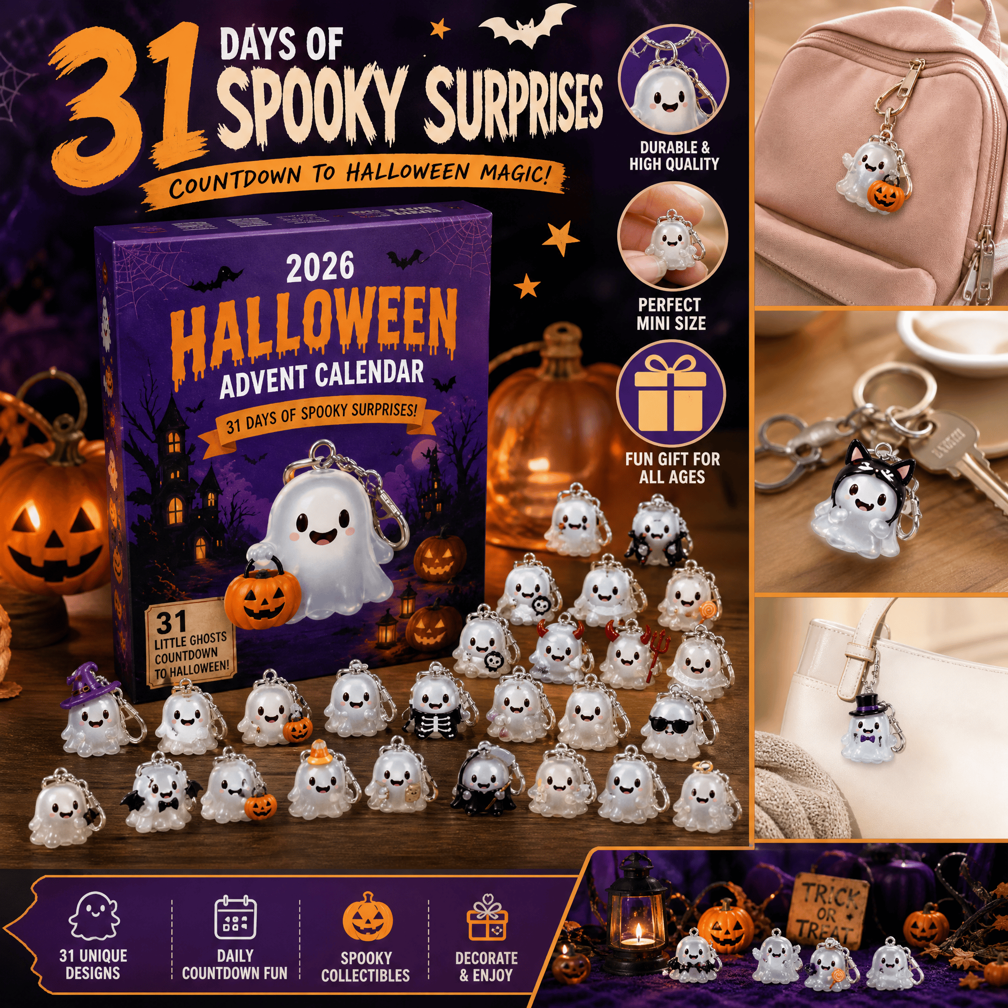 Halloween Ghost Keychain Advent Calendar 24 Acrylic Charms Blind Box Ghost Lover Gift - GWH