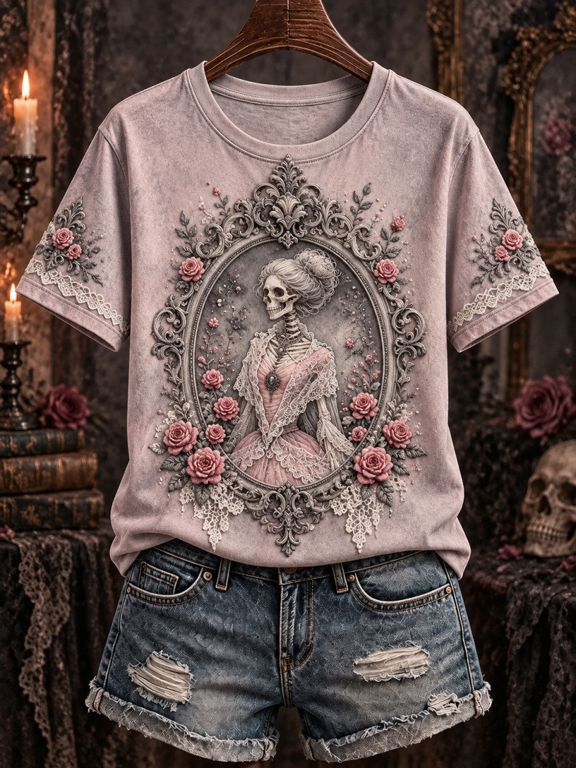 Halloween Gothic-style patterned casual short-sleeve T-shirt - GWH