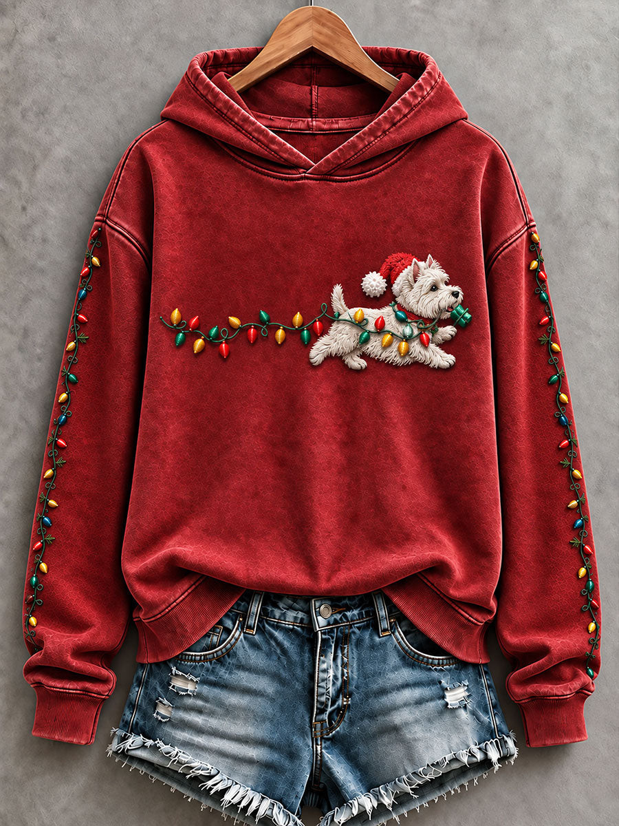 Halloween Merch Lights West Highland White Terrier Hoodie Cute Christmas Apparel Gift For Mom - GWH