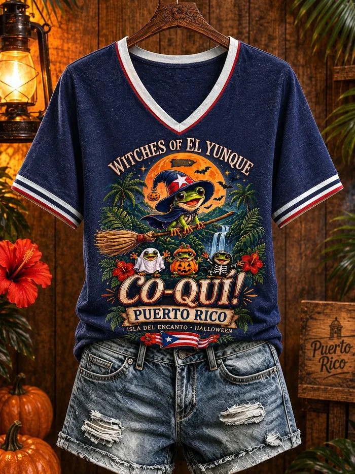 Halloween Merch Witches Of El Yunque V-Neck T-Shirt CoQui Puerto Rico Apparel Gifts For Son - GWH