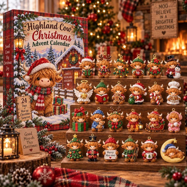 Highland Cow Christmas Moo gy Surprises Advent Calendar 2026 24 Days Gifts For Cow Lovers - GWH