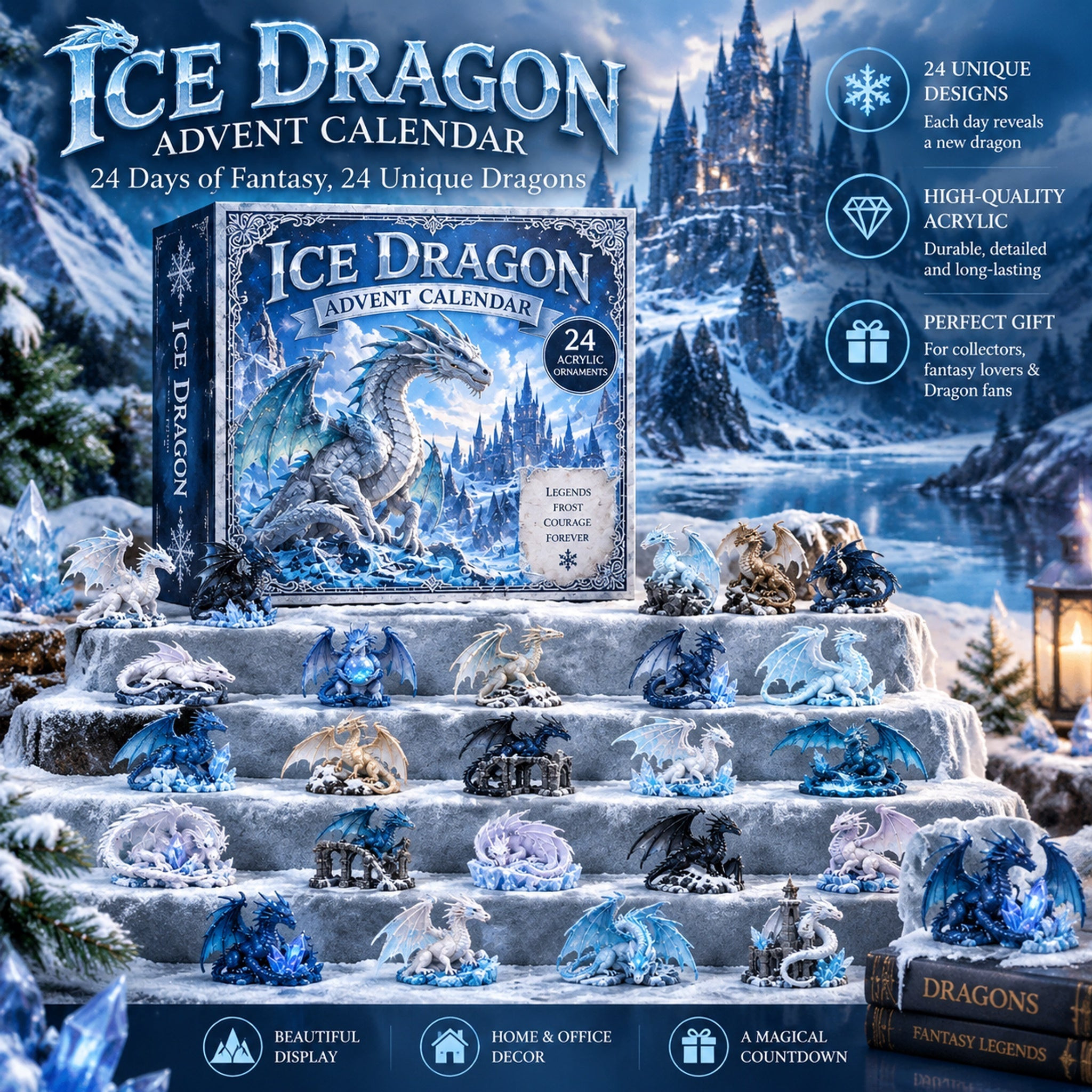 Ice Dragon Advent Calendar 2026 24 Day Christmas Countdown Box Gift For Men - GWH