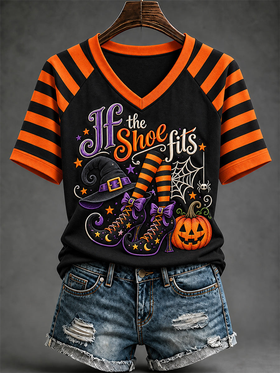 If The Shoe Fits Halloween V-Neck Shirt Best Halloween Clothes Gifts For Bestie - Gwh