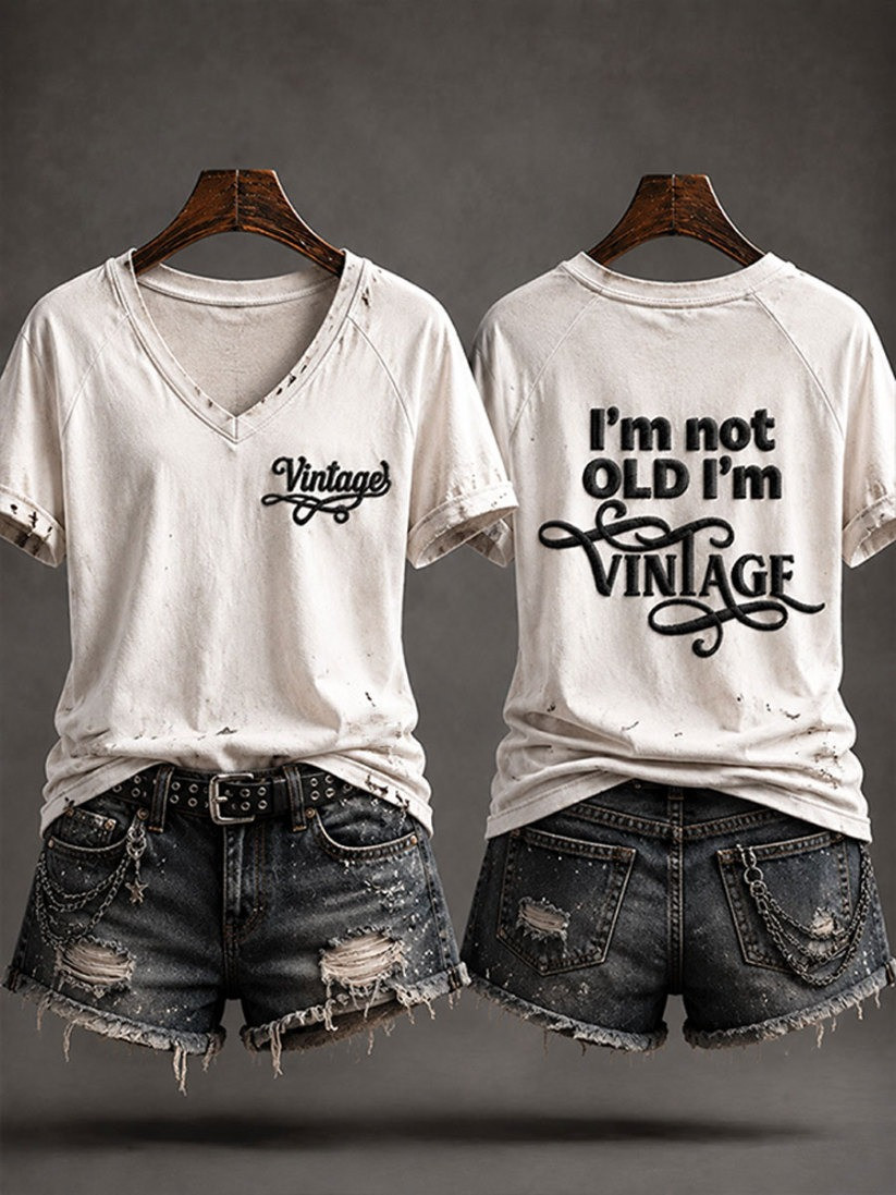 I'm Not Old I'm Vintage V-Neck T-Shirt Halloween Ideas For Gift For Women - GWH