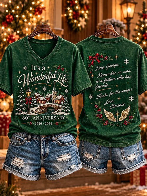 It's A Wonderful Life 80Th Anniversary Christmas V-Neck Shirt Holiday Outfits Xmas Gifts - GWH