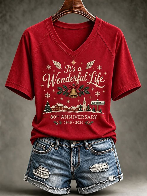 It's A Wonderful Life 80TH Anniversary Christmas V-Neck Shirt Xmas Attire Christmas Gifts - GWH
