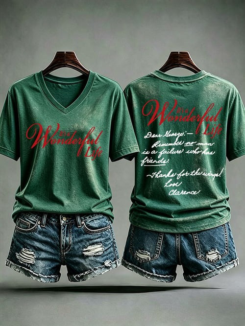 It's A Wonderful Life Christmas V-Neck Shirt Cozy Christmas Clothes Xmas Gifts Ideas - GWH