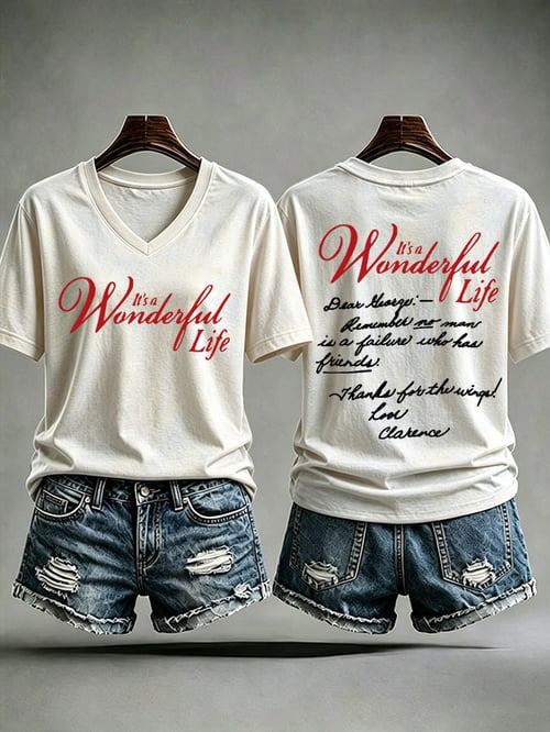 It's A Wonderful Life Christmas V-Neck Shirt Holiday Clothing Christmas Gifts For Her - GWH