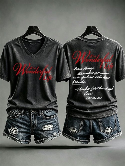 It's A Wonderful Life Christmas V-Neck Shirt Winter Attire Xmas Outfits Christmas Gifts - GWH