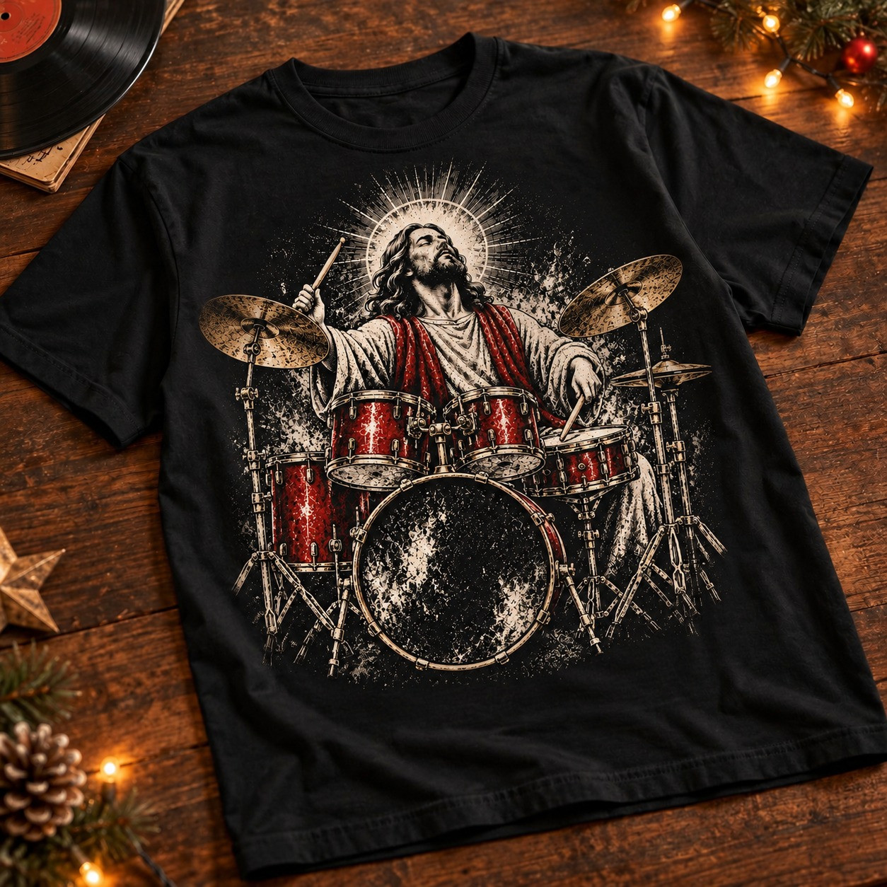 Jesus Playing Drum Set Shirt Christmas Christian Apparel Xmas Gifts For Christian - GWH