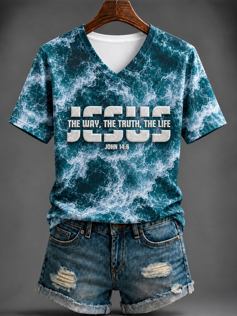 Jesus The Way The Truth The Life V-Neck T-Shirt Christian Faith Apparel Gift - GWH
