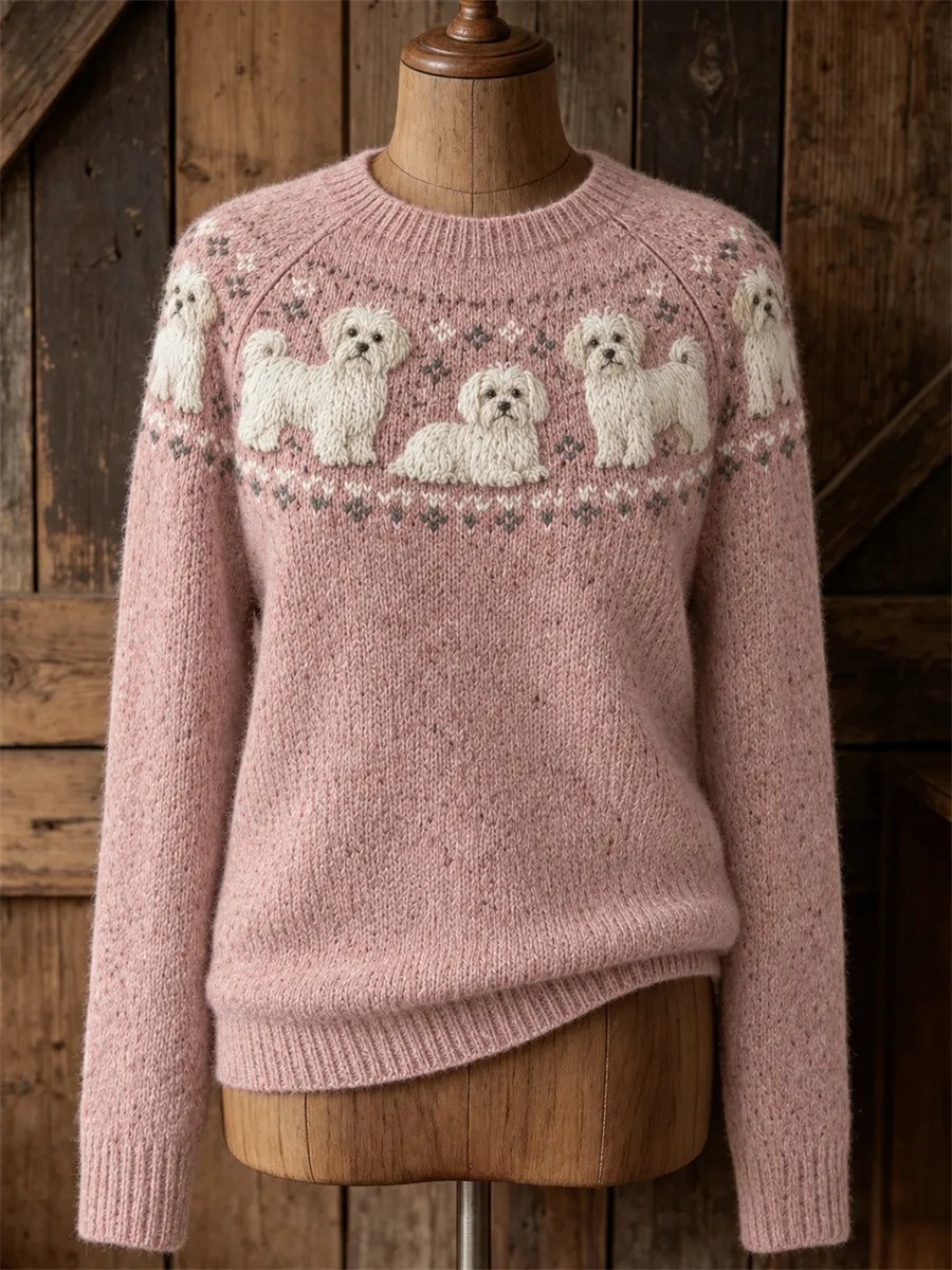Maltese Dogs Vintage Yoke Isle Sweater Winter Clothing Xmas Gifts For Maltese Lovers - GWH