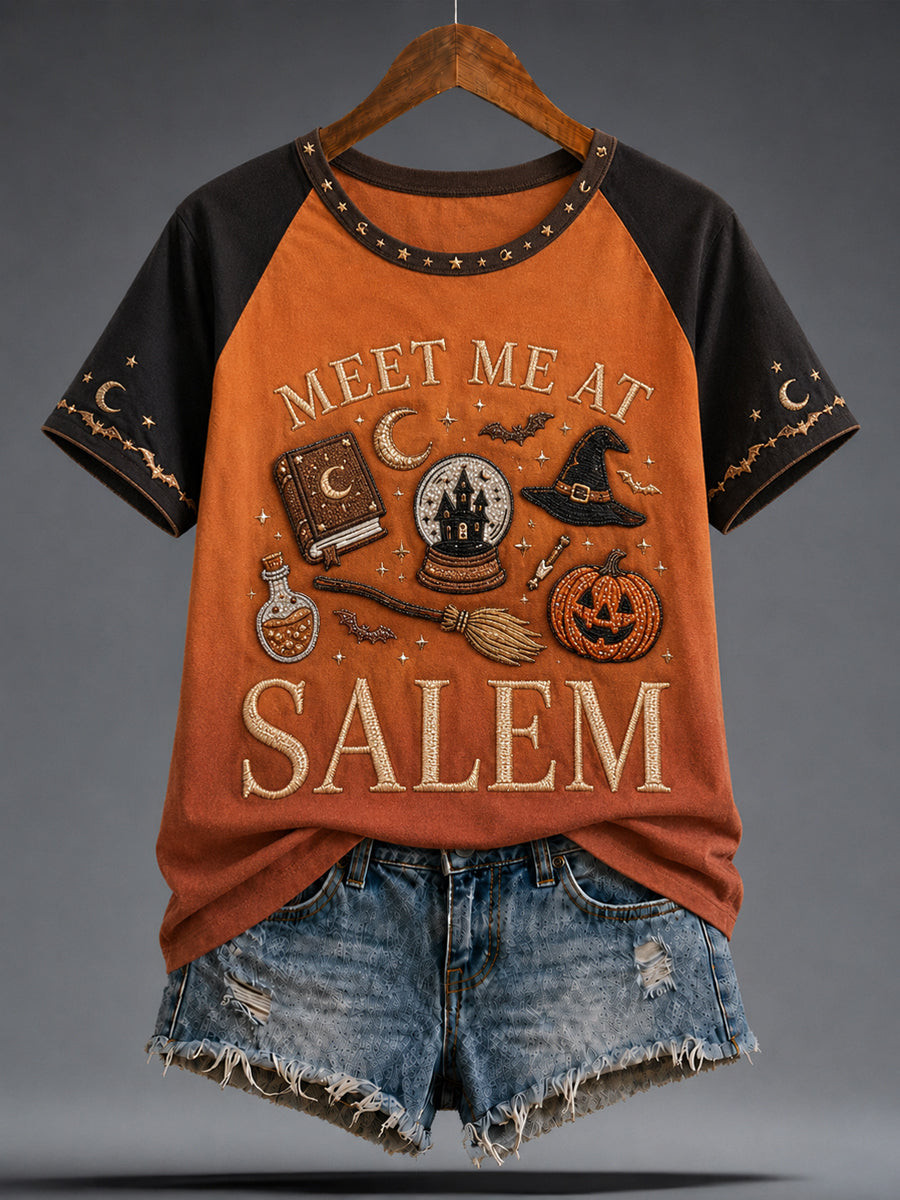 Meet Me At Salem Orange T-Shirt Spooky Halloween Holiday Apparel Gifts For Sister - Gwh