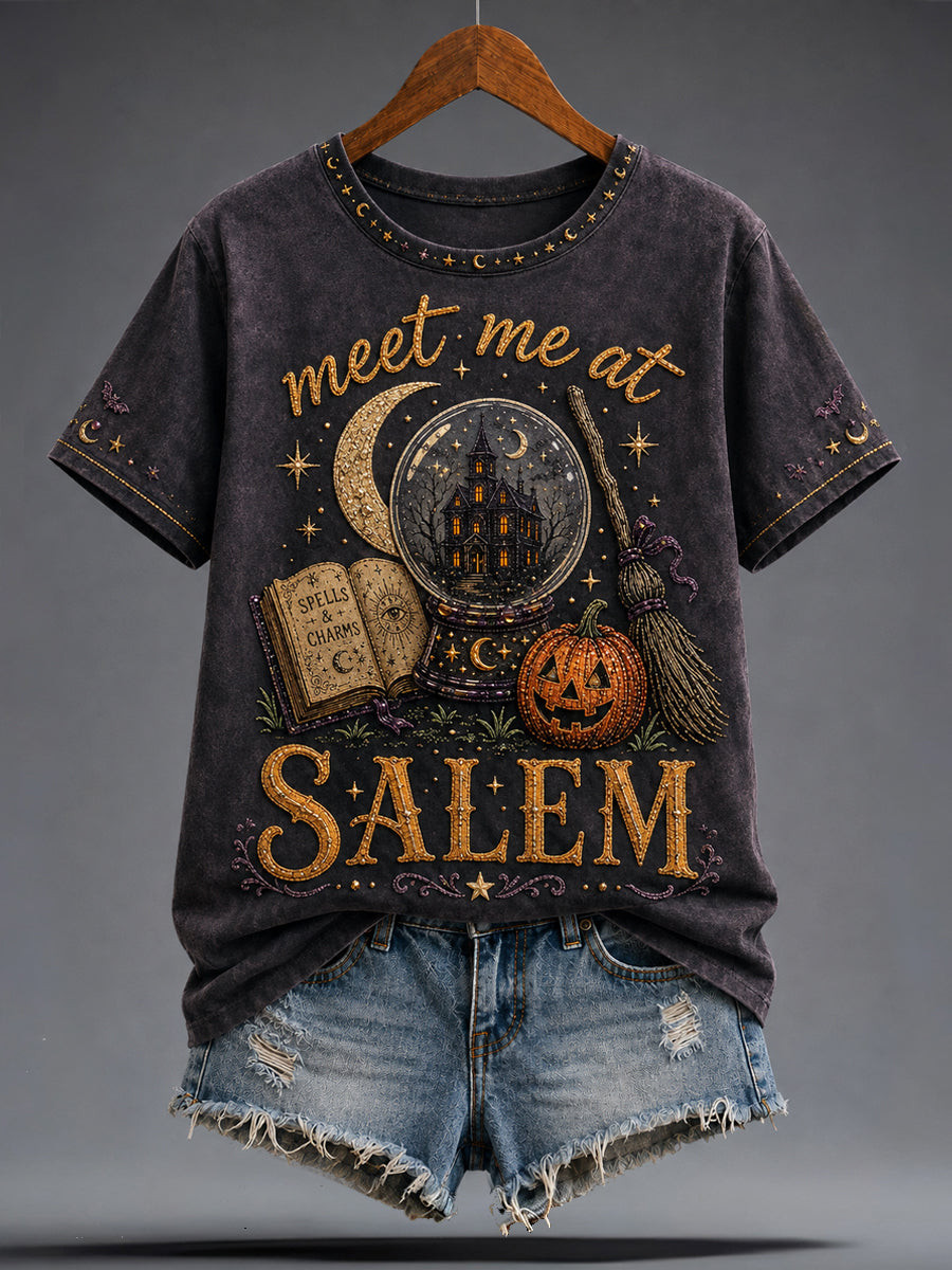 Meet Me At Salem T-Shirt Spooky Halloween Holiday Apparel Gifts For Horror Lovers - Gwh