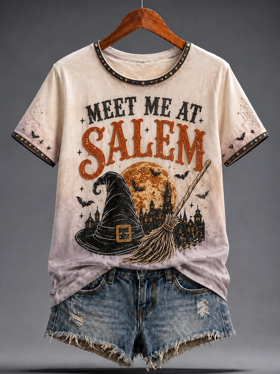 Meet Me At Salem Vintage T-Shirt Spooky Halloween Holiday Apparel Halloween Gifts - Gwh