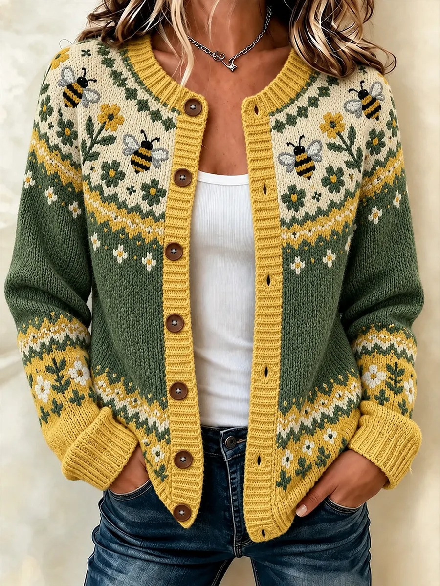 Nature Lover Merch Cardigan Bee Pattern Apparel Gifts For Wife - GWH