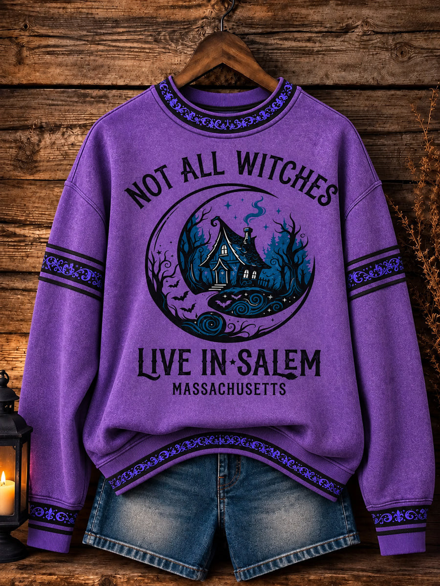 Not All Witches Live in Salem Purple Sweatshirt Funny Cute Goth Halloween Apparel Gift For Her - Gwh
