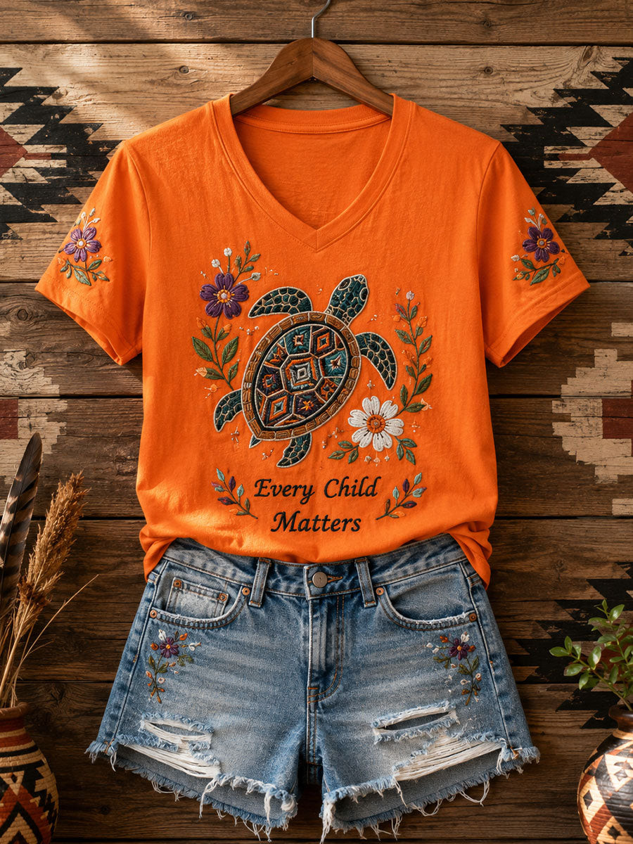 Orange Shirt Day Merch Turtle V-Neck T-Shirt Every Child Matters Gear Gift - GWH