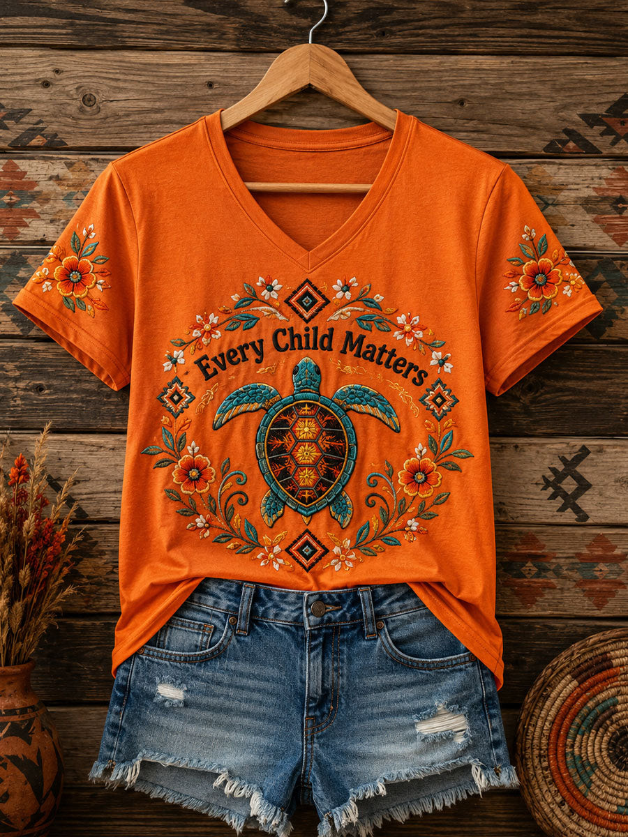 Orange Shirt Day Merch Turtle V-Neck T-Shirt Every Child Matters Gear Gift For Her - GWH
