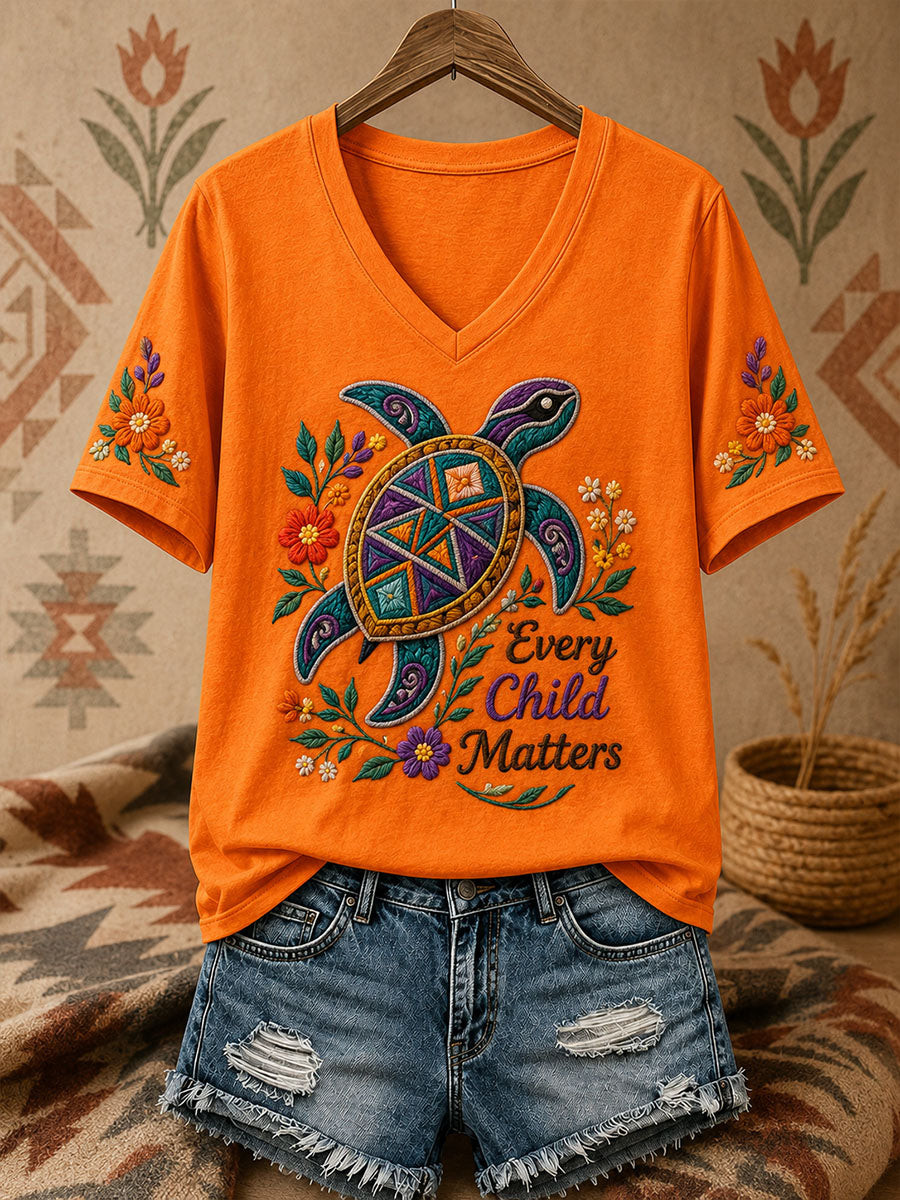 Orange Shirt Day Merch Turtle V-Neck T-Shirt Every Child Matters Outfit Gift For Her - GWH