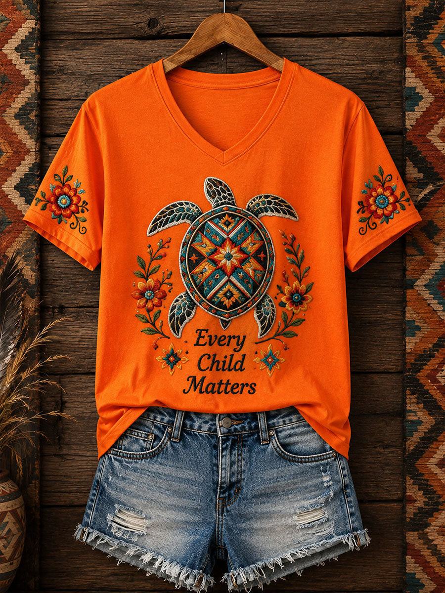 Orange Shirt Day Merch Turtle V-Neck T-Shirt Every Child Matters Shirt Gift Ideas - GWH