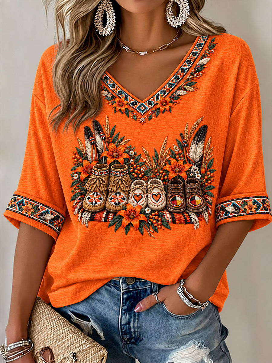 Orange Shirt Day Merch V-Neck Raglan Shirt Supports Indigenous Canada Clothes Support Gift - GWH