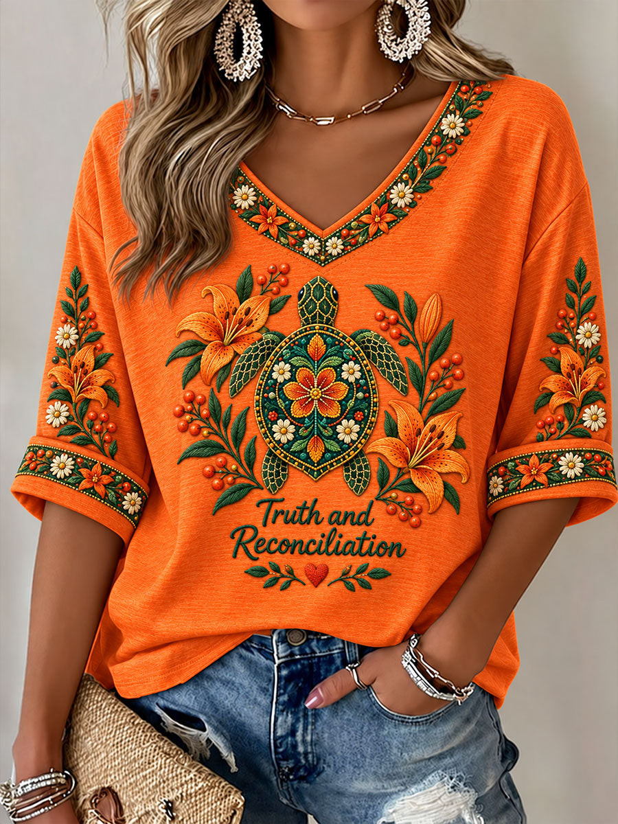 Orange Shirt Day Merch V-Neck Raglan Shirt Truth And Reconciliation Clothes Support Gift - GWH