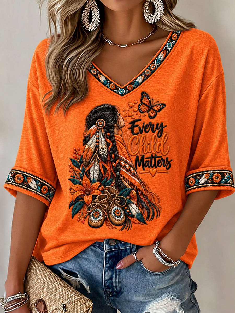 Orange Shirt Day Merch V-Neck Raglan Shirt Women's Clothes Gift Ideas For Mom - GWH