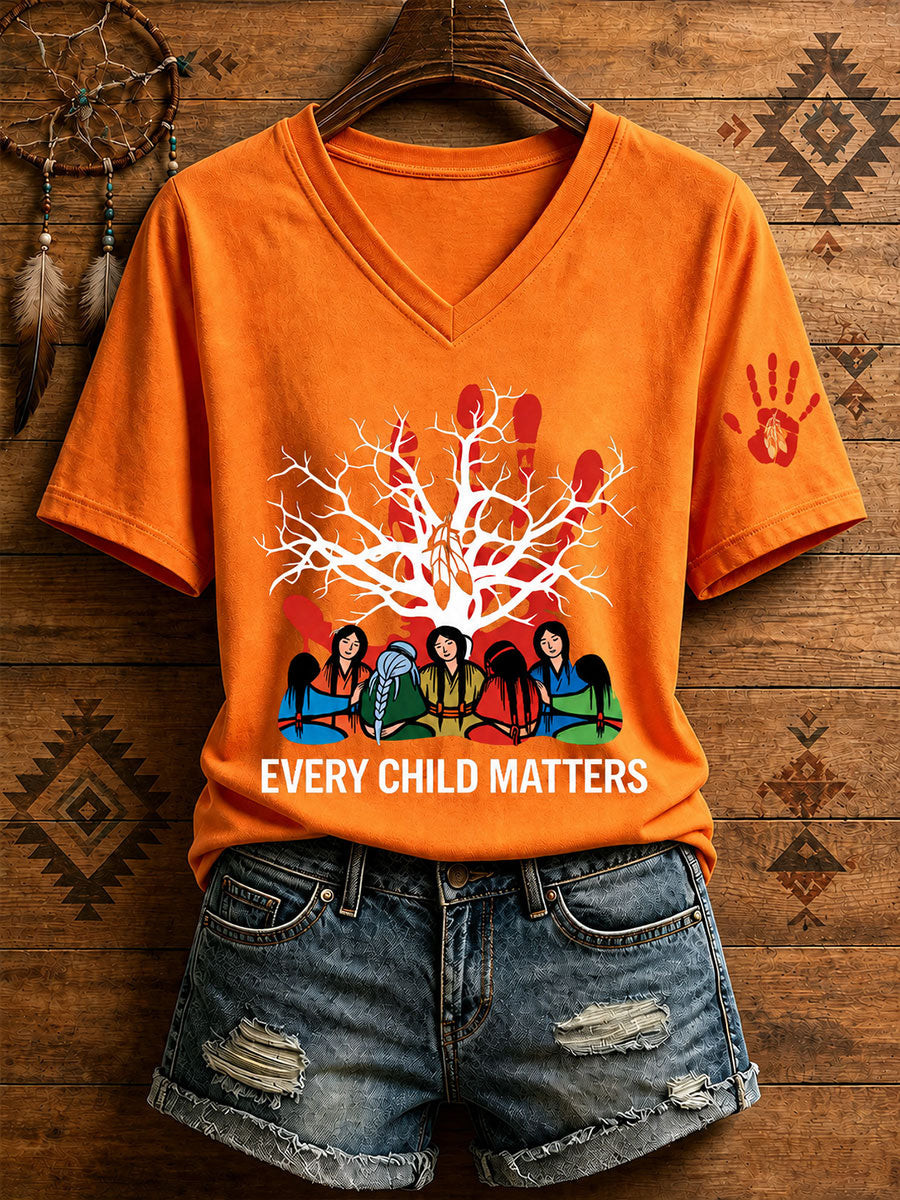 Orange Shirt Day Merch V-Neck T-Shirt Every Child Matters Merch Gift For Women - GWH