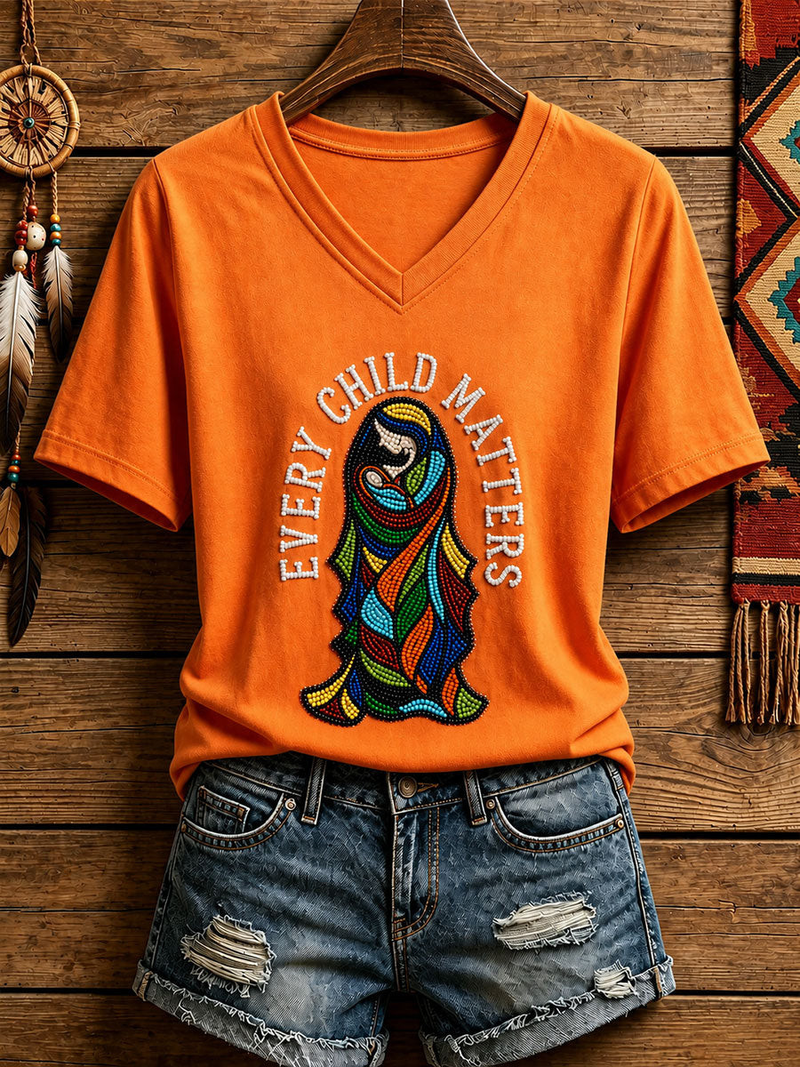 Orange Shirt Day Merch V-Neck T-Shirt Every Child Matters Merchandise Best Gift For Her - GWH