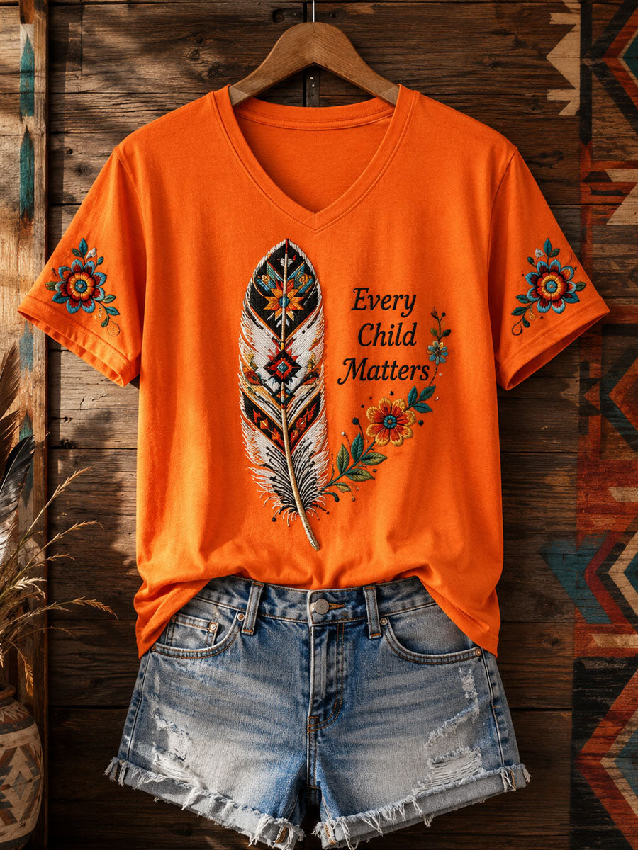 Orange Shirt Day Merch V-Neck T-Shirt Every Child Matters Outfit Gift - GWH