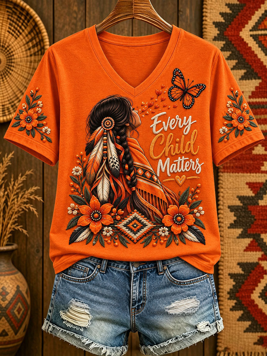Orange Shirt Day Merch V-Neck T-Shirt Support Indigenous Canada Apparel Gift For Her - GWH