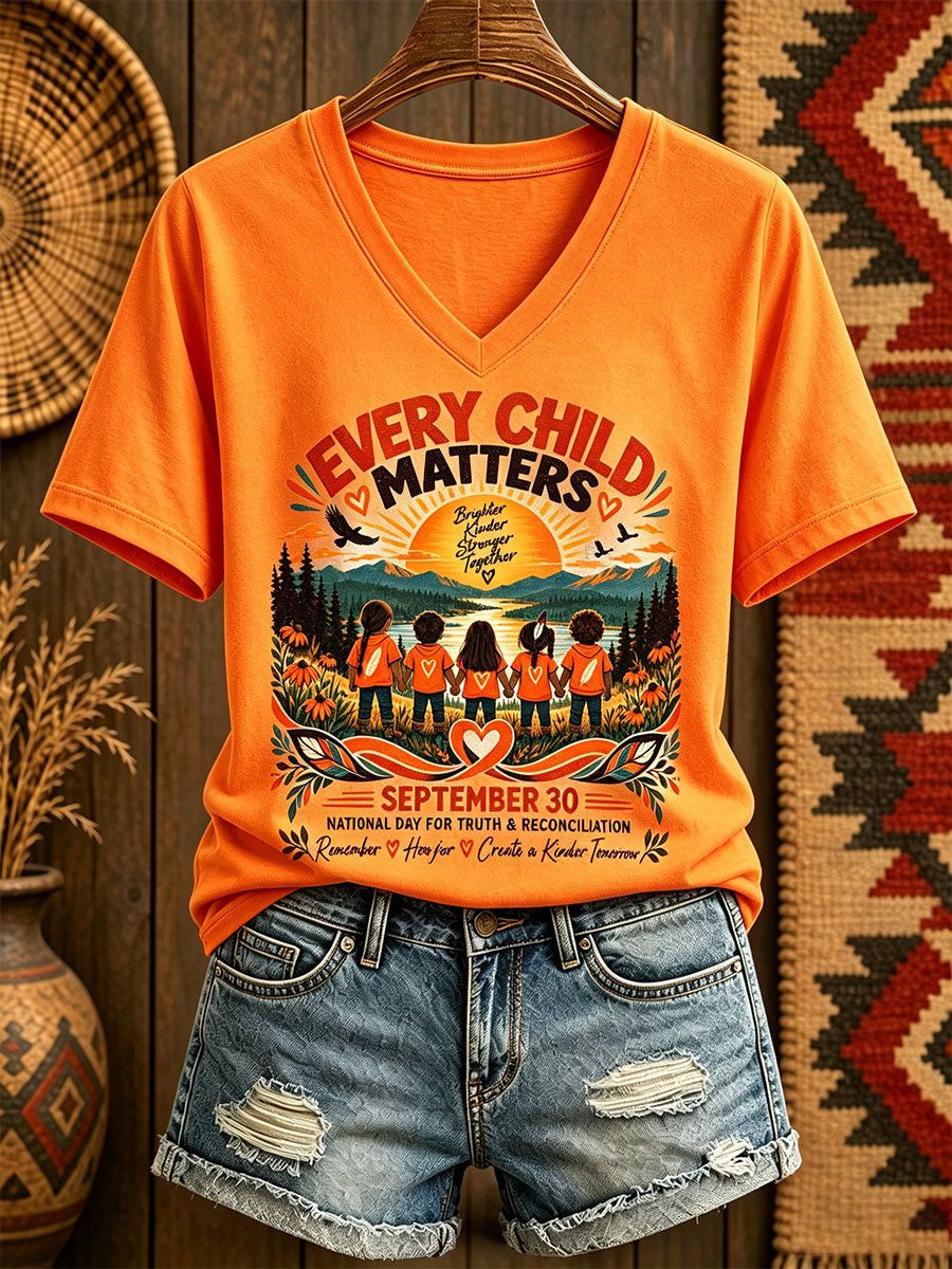 Orange Shirt Day Merch V-Neck T-Shirt Support Indigenous Canada Clothes Gift For Wife - GWH