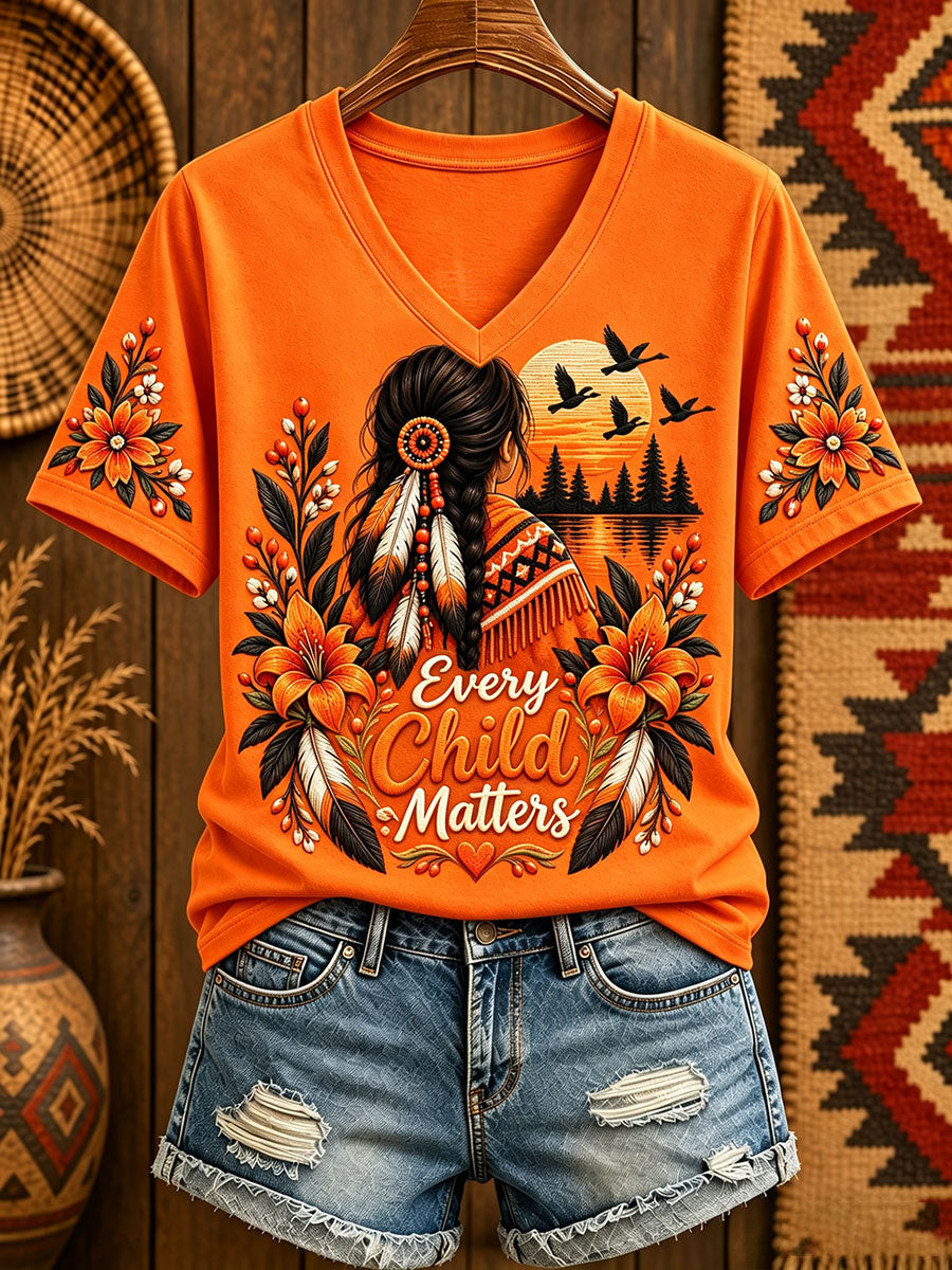 Orange Shirt Day Merch V-Neck T-Shirt Support Indigenous Canada Clothes Gift Ideas - GWH