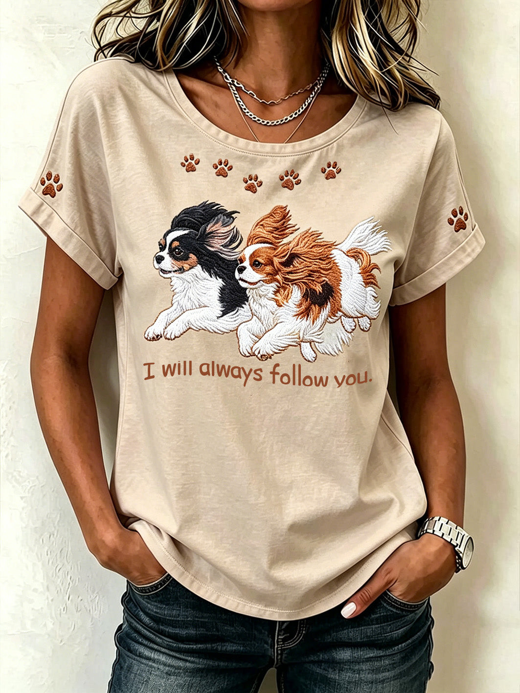 Papillon Dogs I Will Always Follow You Merch T-Shirt Cute Dog Apparel Gift For Mom Dog - GWH