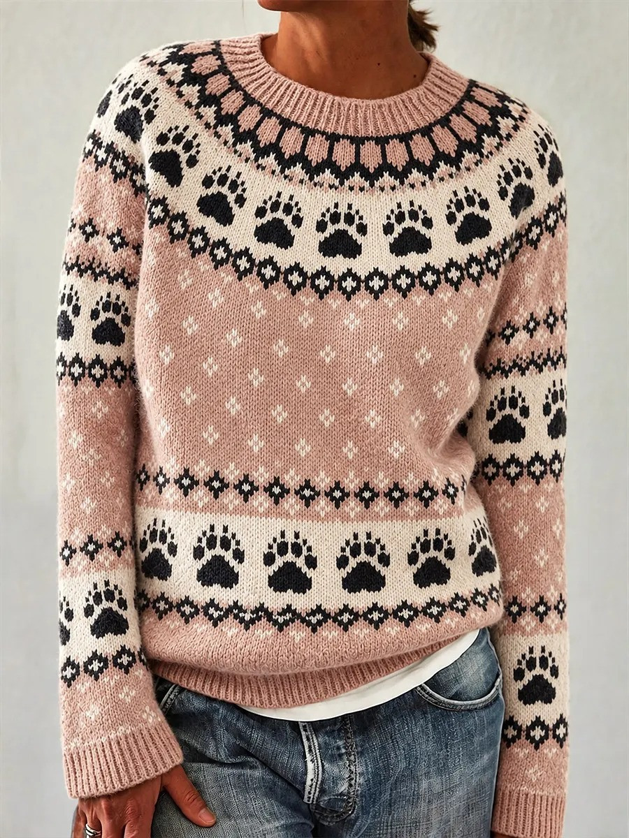 Paw Fair Isle Sweater Vintage Cozy Season Clothing Christmas Gifts For Daughter - GWH