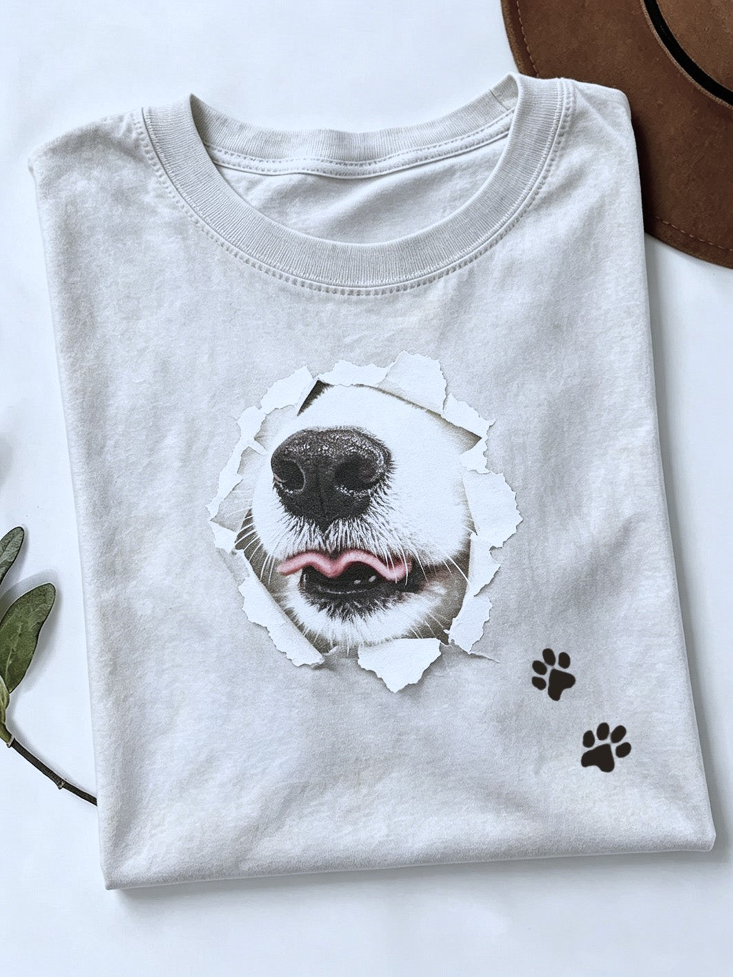 Peeking Dog Merch Torn Hole Paws Pattern T-Shirt Funny Clothing Gift For Dog Lover - GWH