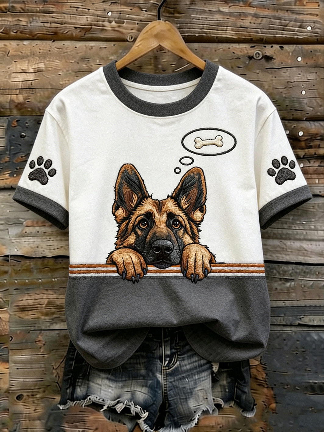 Peeking German Shepherd Merch Bone Bubble T-Shirt Cute Dog Apparel Dog Lover Gift - GWH