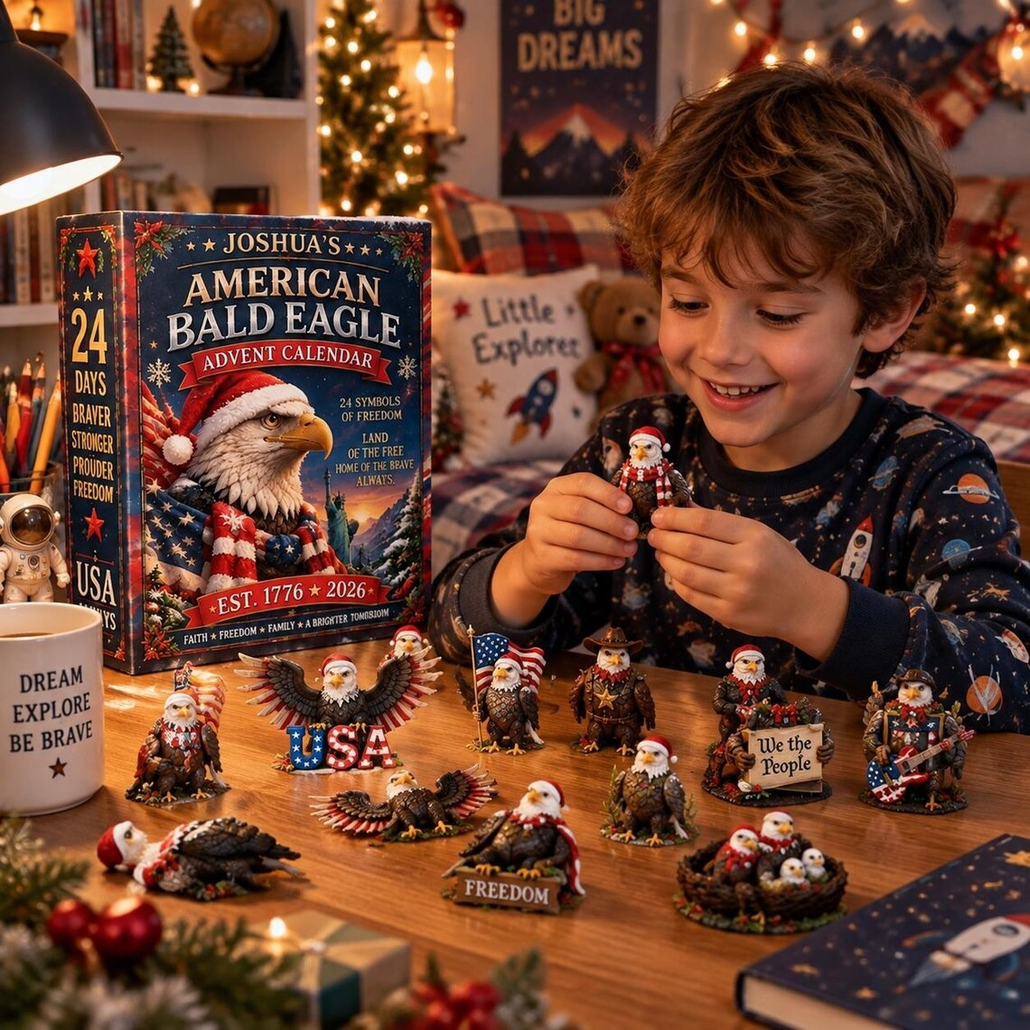 Personalized Bald Eagle Advent Calendar 24 Acrylic Ornaments Christmas Countdown Gifts - GWH