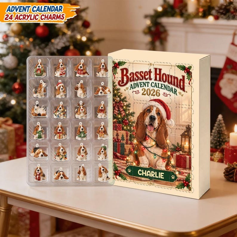 Personalized Charlie Basset Hound Advent Calendar 2026 Christmas Gifts For Dog Lovers - GWH