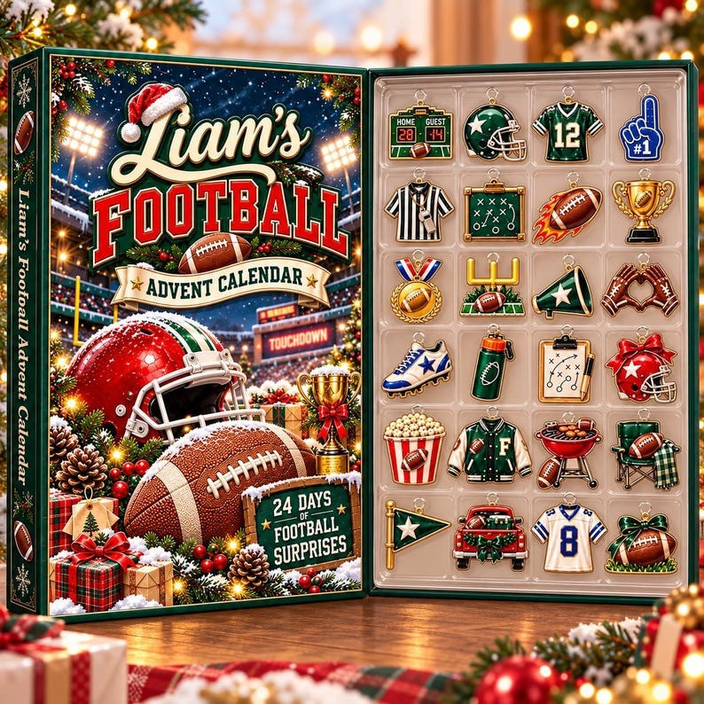 Personalized Football Advent Calendar Custom Name Sports 24 Day Christmas Gift For Dad - GWH