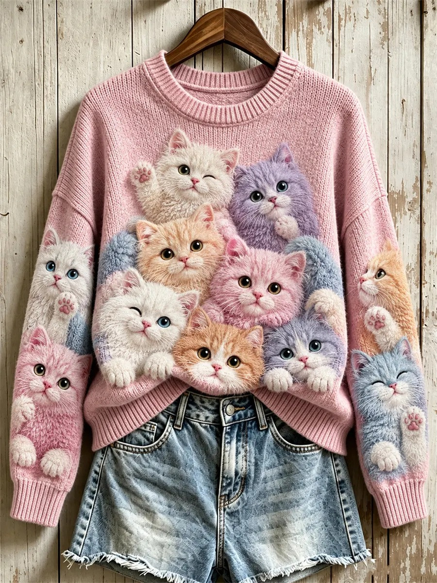 Pet Lover Merch Crowded Fuzzy Cats Sweater Cute Cats Apparel Gifts For Sisters - GWH