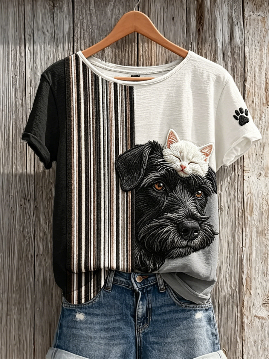 Pet Merch Sleeping Cat Dog Paw Colorblock T-shirt Dog Mom Gift - GWH