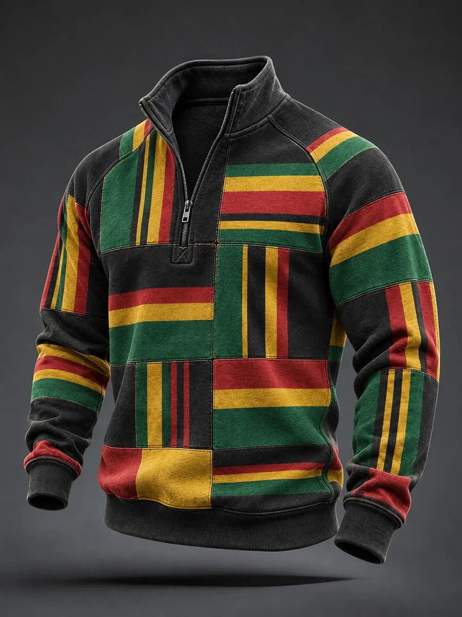 Reggae Inspired Merch Color Block Patchwork Half-Zip Sweatshirt Best Gifts For Dad - GWH