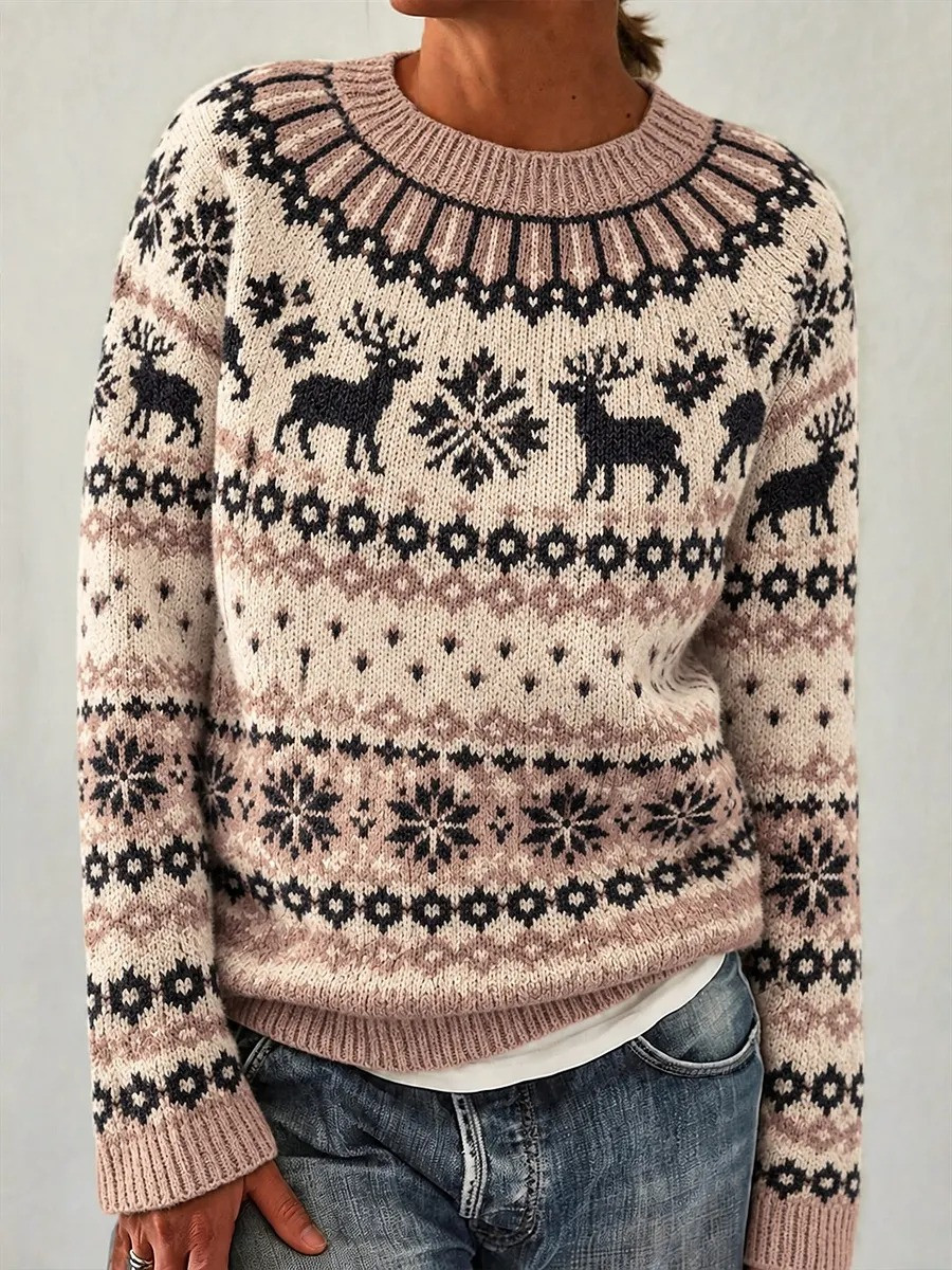 Reindeer Fair Isle Christmas Sweater Cozy Winter Sweater Christmas Gifts For Girlfriend - GWH