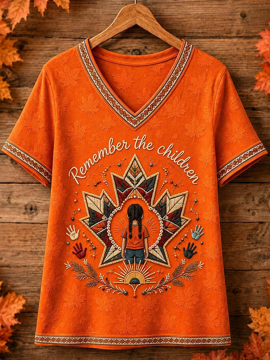 Remember The Children V-Neck T-Shirt Orange Shirt Day Merch Gift For Her - GWH