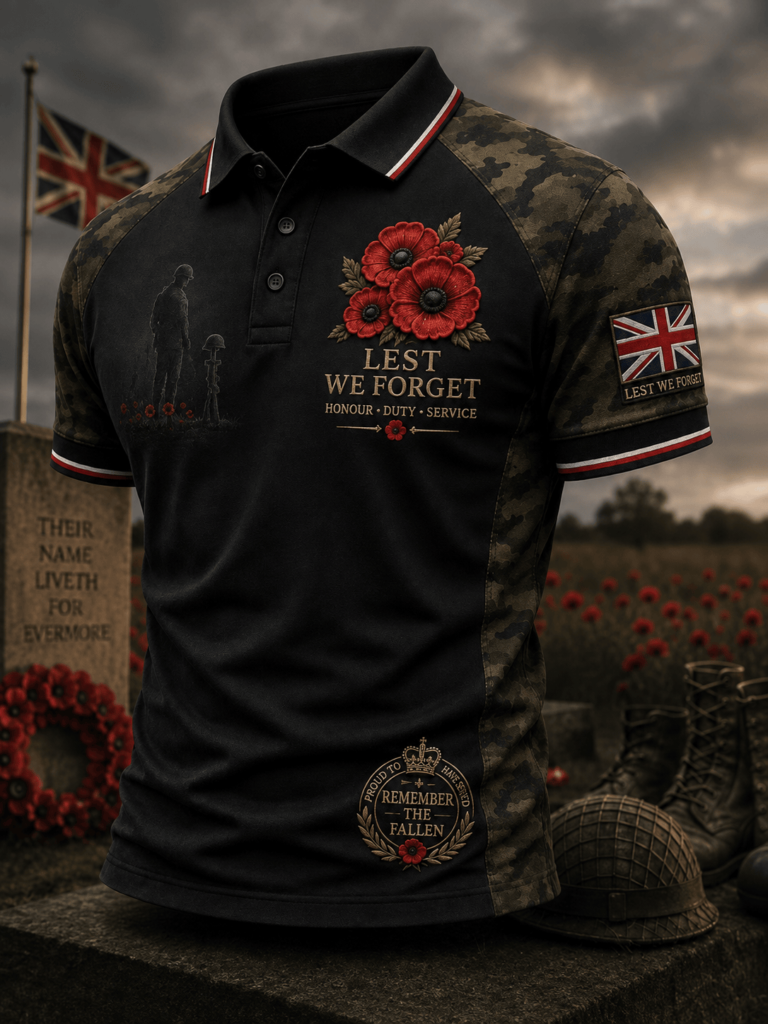 Remembrance Day Lest We Forget Polo Shirt Proud British Veteran Apparel Veterans Day Gifts - GWH